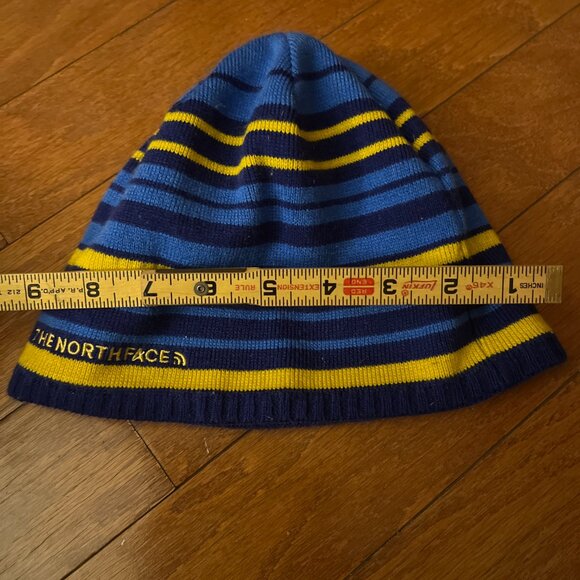 The North Face Snow Hat Beanie Blue Yellow Stripes Striped Ski Outdoor Youth - Picture 6 of 6